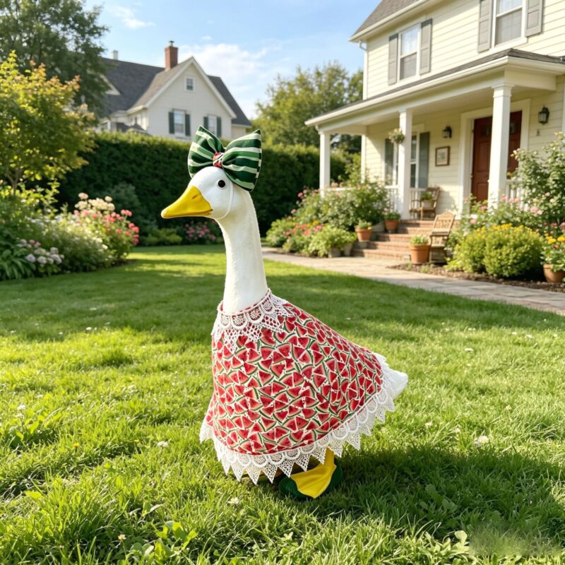 Summer New Model 23inch Watermelon Fruit Porch Goose Clothing Outdoor Garden Statue Goose Costume Cement