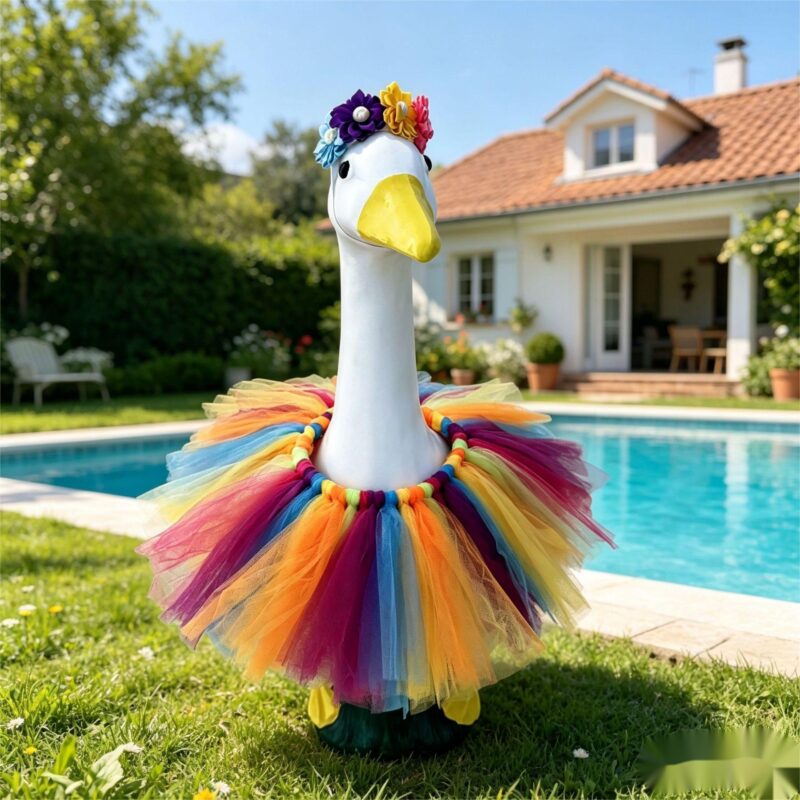 Porch Goose Costume Garden Decoration 23inch Goose Outfit Rainbow Dress Mother's Day Goose Costume