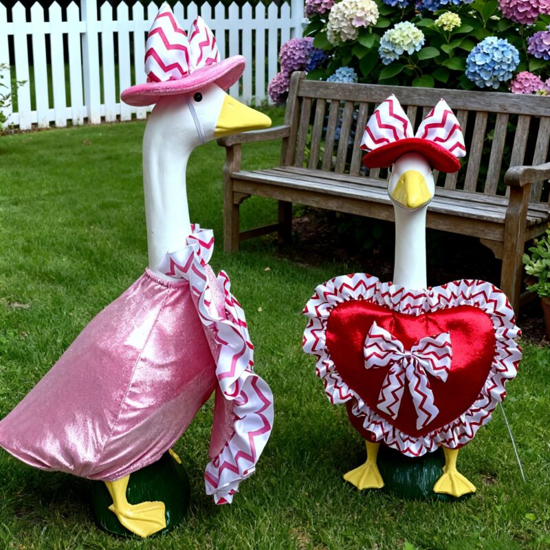 New Valentine's Day Porch Goose Clothes with Bowknot and Heart Design, Pet Clothing and Hat Set, Holiday In-Stock Items