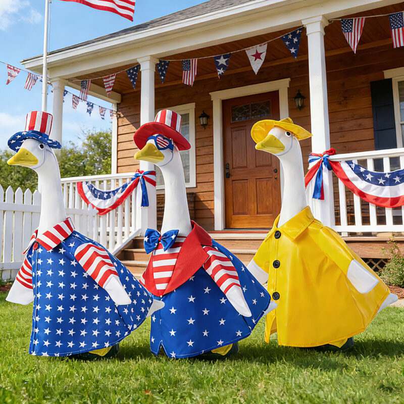 New Independence Day Porch Goose Clothes, Waterproof Goose Yellow Raincoat, American Flag Goose Clothes and Hat Set