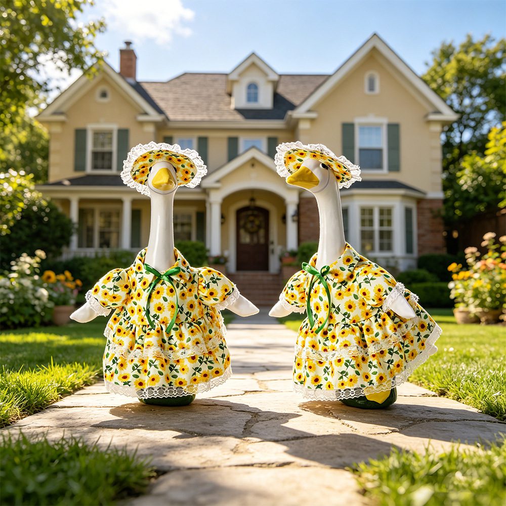 New Style Porch Goose Clothing, Pastoral Style Sunflower 23inch Big Goose Clothing and Hat Set, Wholesale from Manufacturer - Image 3