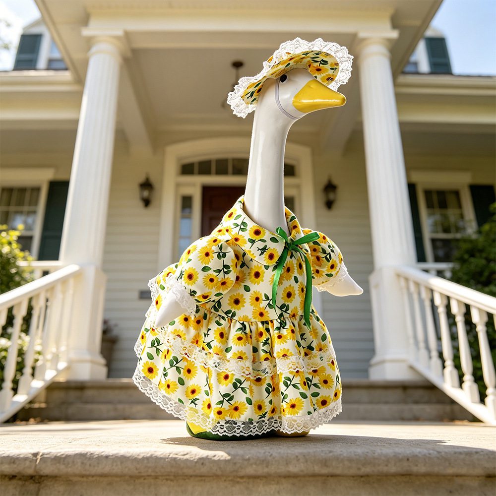 New Style Porch Goose Clothing, Pastoral Style Sunflower 23inch Big Goose Clothing and Hat Set, Wholesale from Manufacturer - Image 4