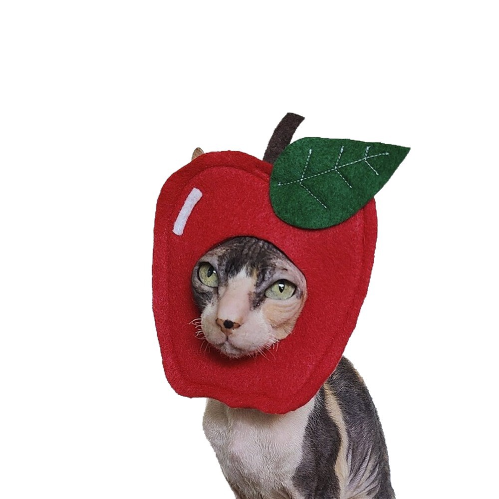 Quirky Felt Pet Hats, Creative Apple-Themed Dog Clothes, Cute Cat Headwear for Photos