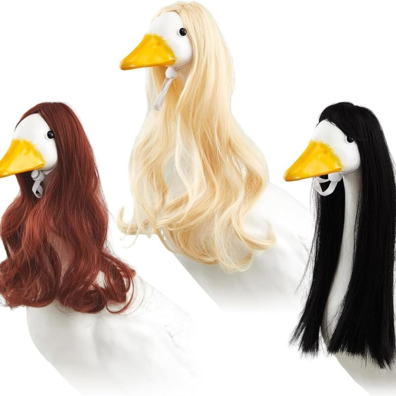 Big Goose Pet Wig Set,Cute and Funny Holiday Porch Big Goose Statue Wig Headgear