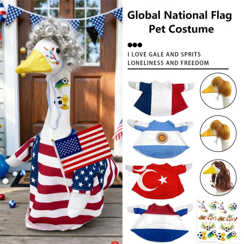 New Independence Day Porch Goose Clothes, Waterproof Goose Yellow Raincoat, American Flag Goose Clothes and Hat Set