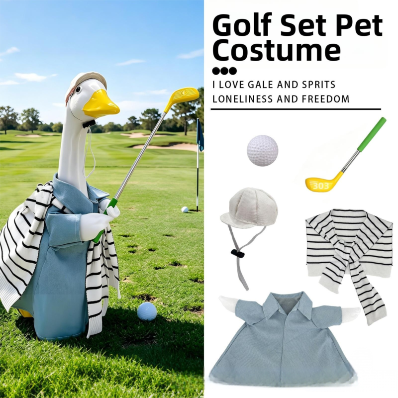 23inch Porch Goose Costume Goose Statue Golf Outfit Set Outdoor Garden Holiday Decoration