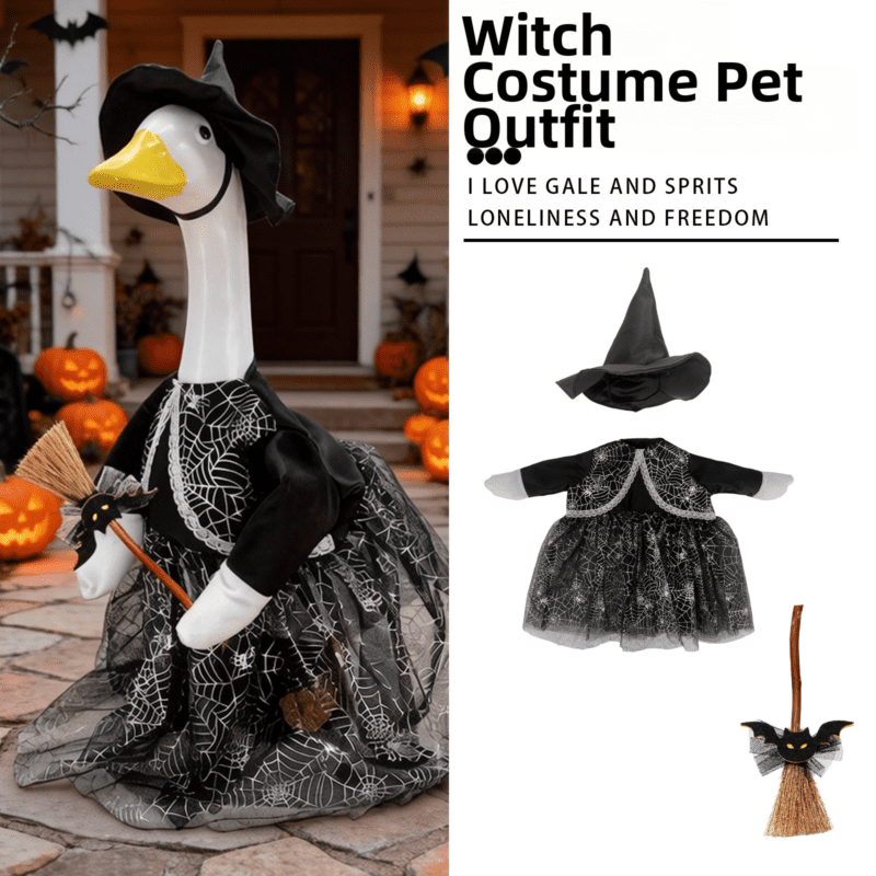Halloween 2026 Porch Goose Decoration Witch Hat Broom Large White Goose Costume Horror Style Yard Decorations