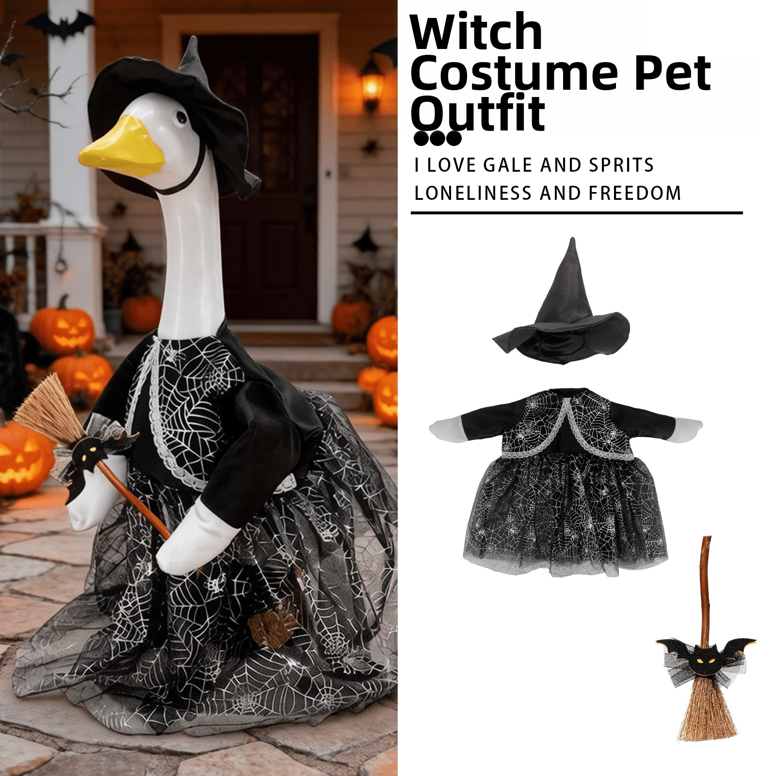 Halloween 2026 Porch Goose Decoration Witch Hat Broom Large White Goose Costume Horror Style Yard Decorations