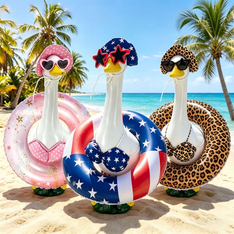 Hawaiian Porch Goose Costume Summer Bikini Goose Costume 23inch Goose Statue Swimming Ring Yard Decoration