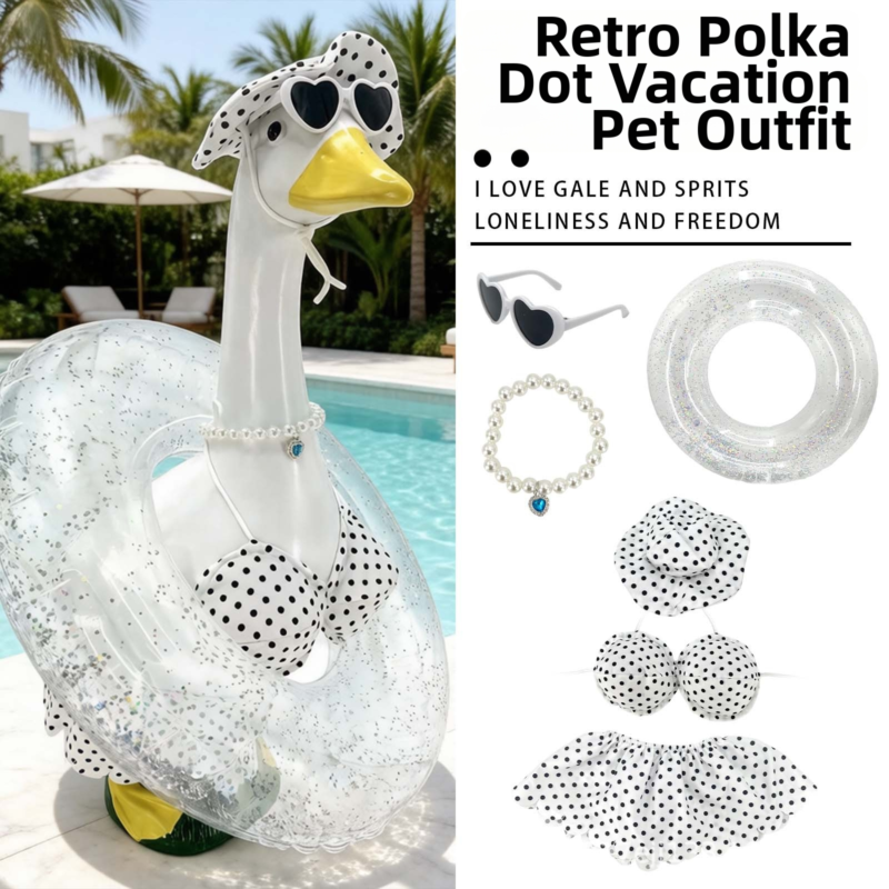Summer Bikini Goose Costume Porch Goose 23inch Hawaiian Lawn Goose Statue Costume Outdoor Yard Decoration