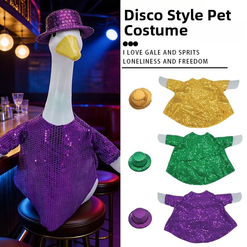 2026 Porch Goose Costume 23inch Purple Sequin Goose Outfit Hat Set Sports Decorative Costume