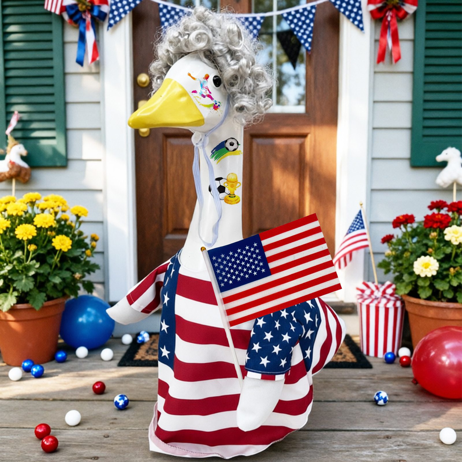 New Independence Day Porch Goose Clothes, Waterproof Goose Yellow Raincoat, American Flag Goose Clothes and Hat Set - Image 2