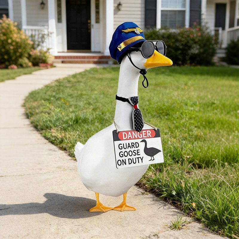 Porch Goose Sign, Goose Air Force Hat, Glasses, Warning Guard Goose, Warning Sign, Yard Porch Lawn Decoration - Image 2