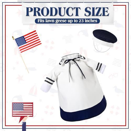 Patriotic & Sailor Outfits for 23 Inch Concrete Porch Goose, with Hat and Flag - Image 2