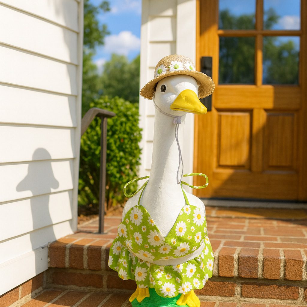 Porch Goose Clothes New Style Big White Goose Hawaiian Bikini Set Yellow Daisy Lawn Decoration Goose Outfit - Image 5