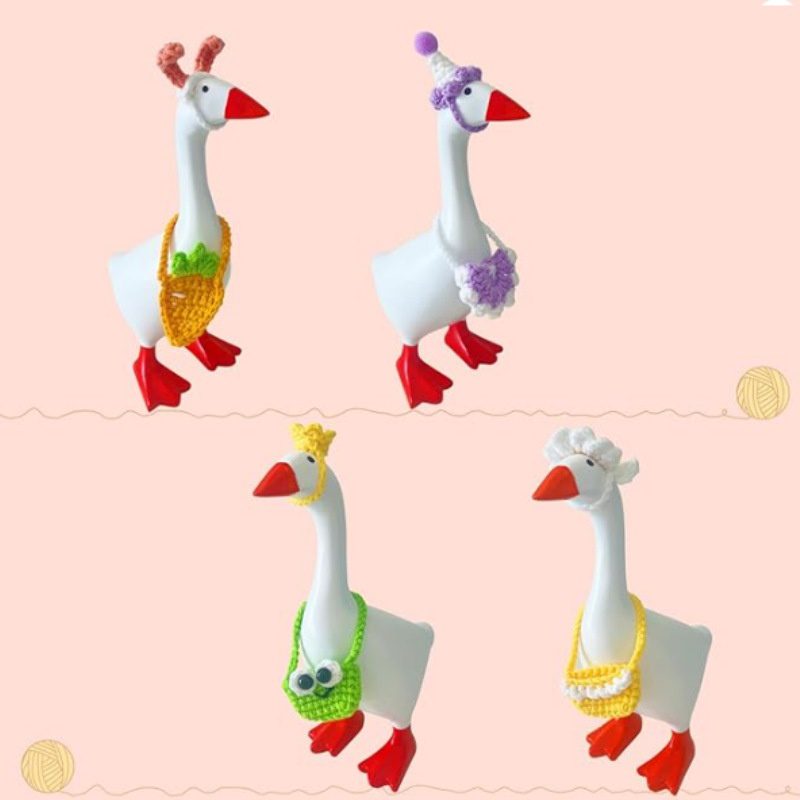 Mini Goose Crochet Outfit, Handmade Knit Party Costume, Stylish Pet Clothing for Small Goose Figurines - Image 3