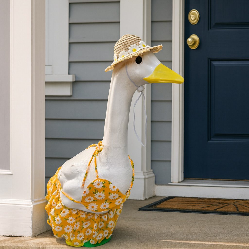 Porch Goose Clothes New Style Big White Goose Hawaiian Bikini Set Yellow Daisy Lawn Decoration Goose Outfit - Image 4