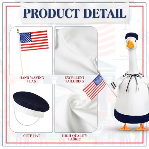 Patriotic & Sailor Outfits for 23 Inch Concrete Porch Goose, with Hat and Flag - Image 4