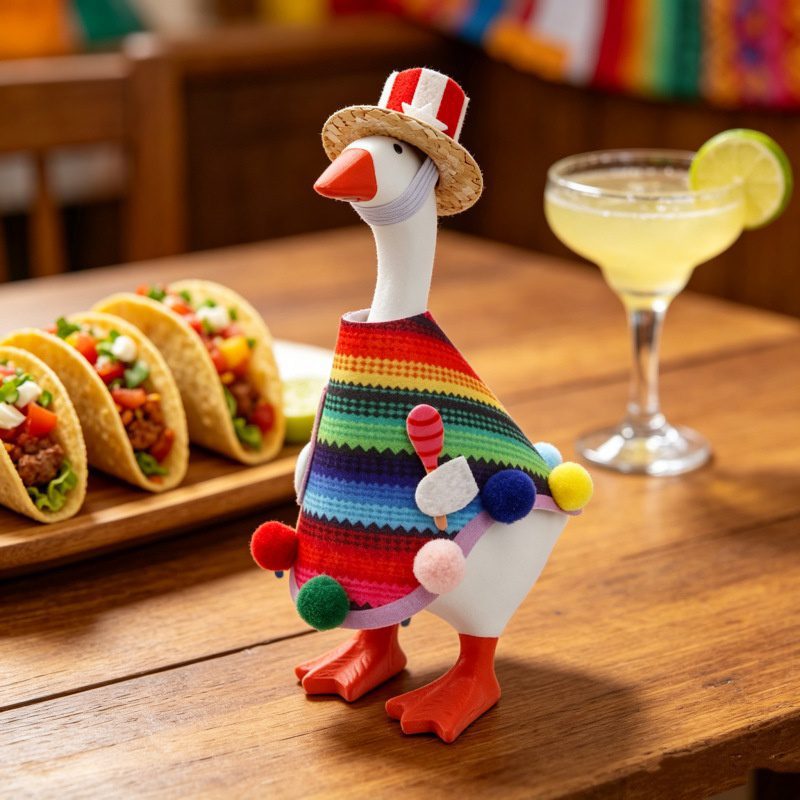 Creative 7 Inch Mini Goose Outfit Set, Independence Day & Mexican Themed Holiday Desktop Goose Clothes - Image 4