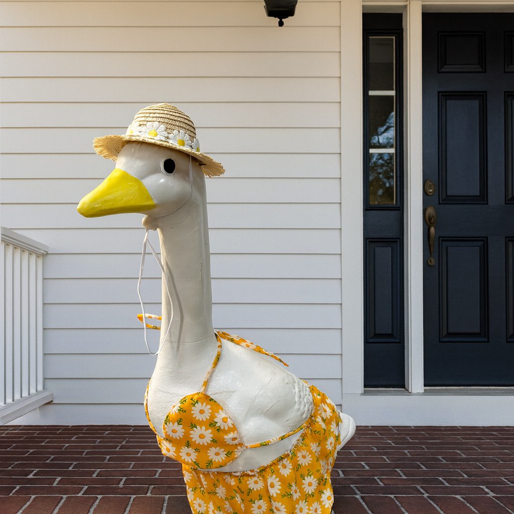 Porch Goose Clothes New Style Big White Goose Hawaiian Bikini Set Yellow Daisy Lawn Decoration Goose Outfit - Image 3
