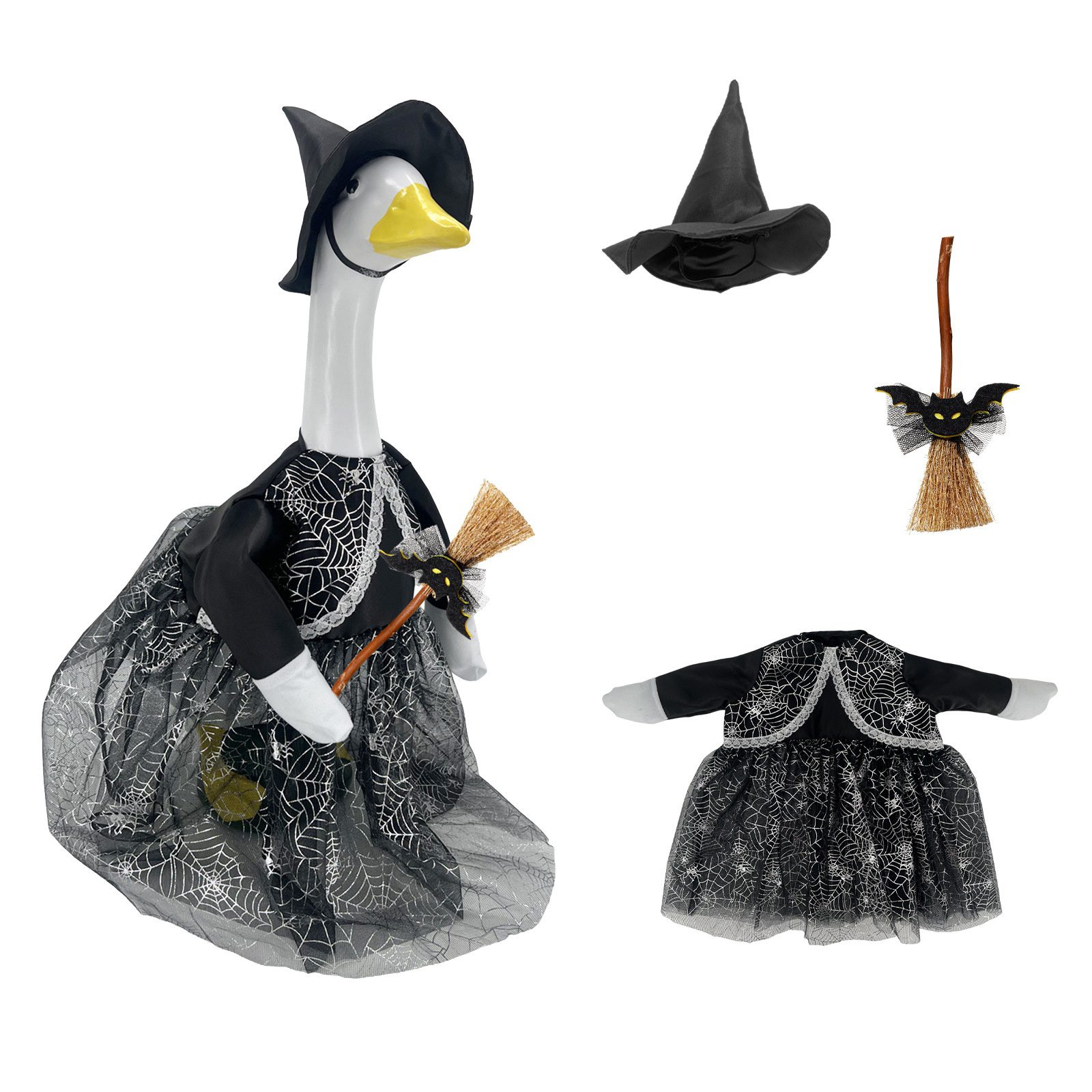 Halloween 2026 Porch Goose Decoration Witch Hat Broom Large White Goose Costume Horror Style Yard Decorations - Image 3