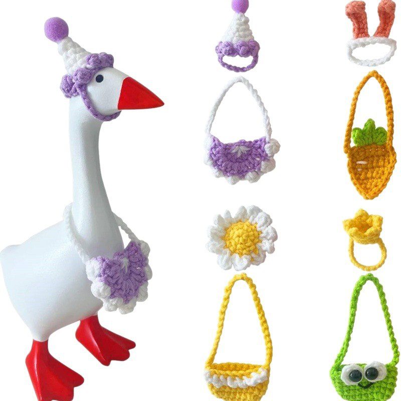 Mini Goose Crochet Outfit, Handmade Knit Party Costume, Stylish Pet Clothing for Small Goose Figurines - Image 5