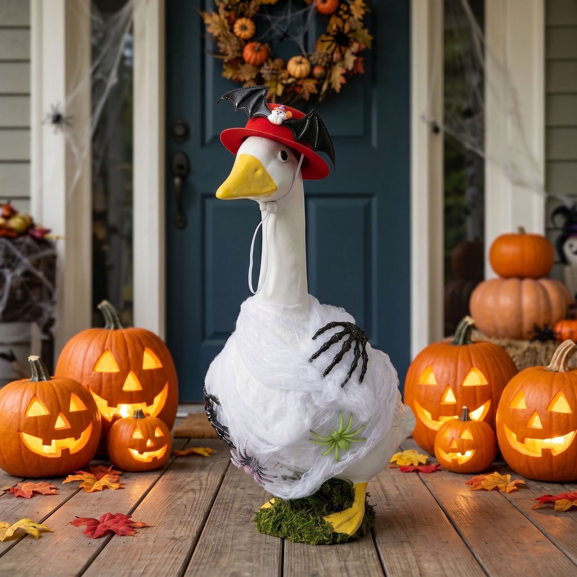 New Halloween DIY Ghost & Spider Web Porch Goose Costume Set, Creative Decor Outfit