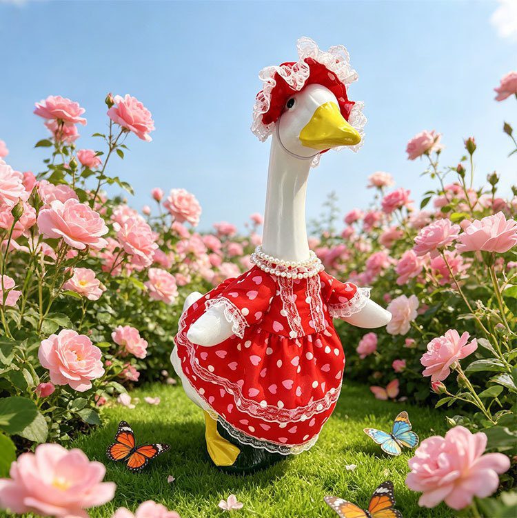 New Princess Lolita Porch Goose Costume Set, Sweet Heart Pattern 3-Piece Goose Dress for Lawn & Garden Yard Decoration