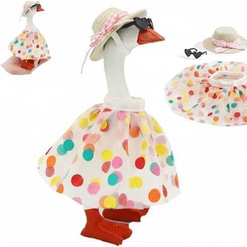 7 Inch Mini Porch Goose Polka Dot Birthday Costume Set, Adjustable Cute Birthday Outfit for Desk Goose Statue Decoration