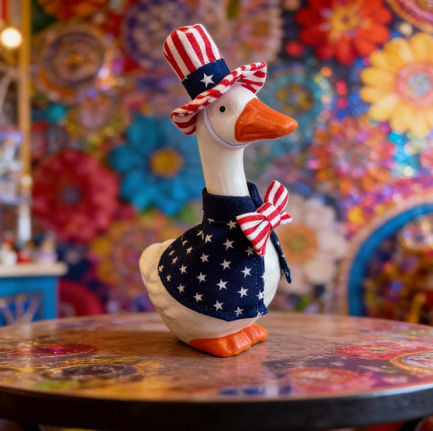7 Inch Mini Porch Goose Independence Day Hat & Outfit Set, Cute Pet Costume for Small Goose & Duck Statue USA Patriotic Yard Decor