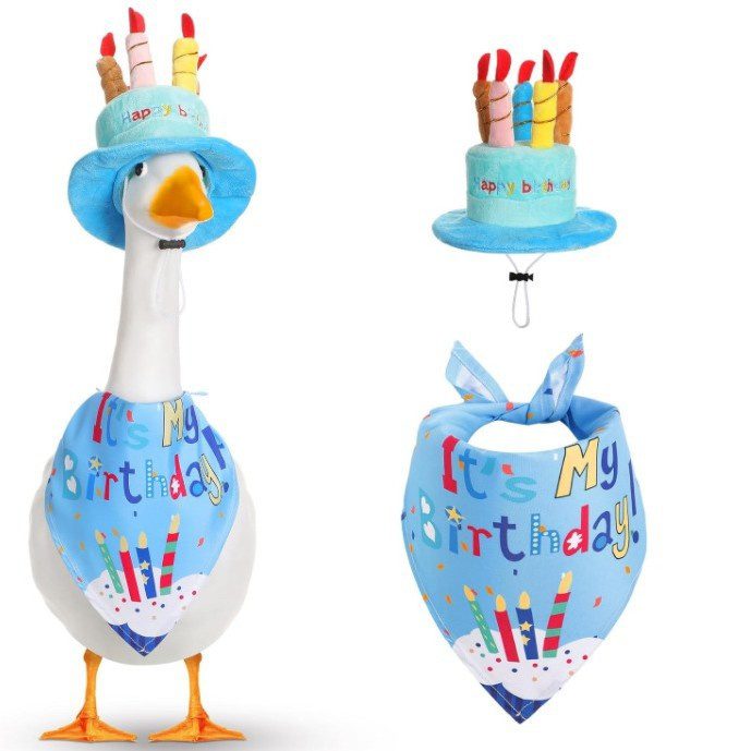 Porch Goose Birthday Party Decor, Boy & Girl Pink Theme Banquet Scene Decoration Set, 23 Inch White Goose Birthday Hat & Scarf Decor Kit