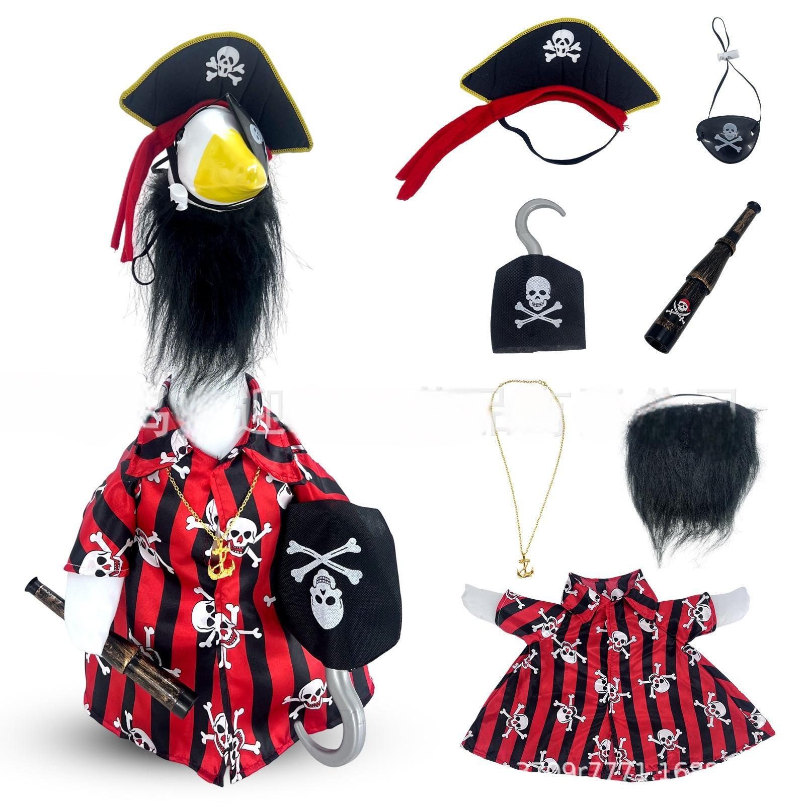 2026 New Pirate Captain 7-Piece Costume Set for 23 Inch Porch Goose, Halloween Cosplay Prop Outfit for Outdoor Yard Goose Statue Decor