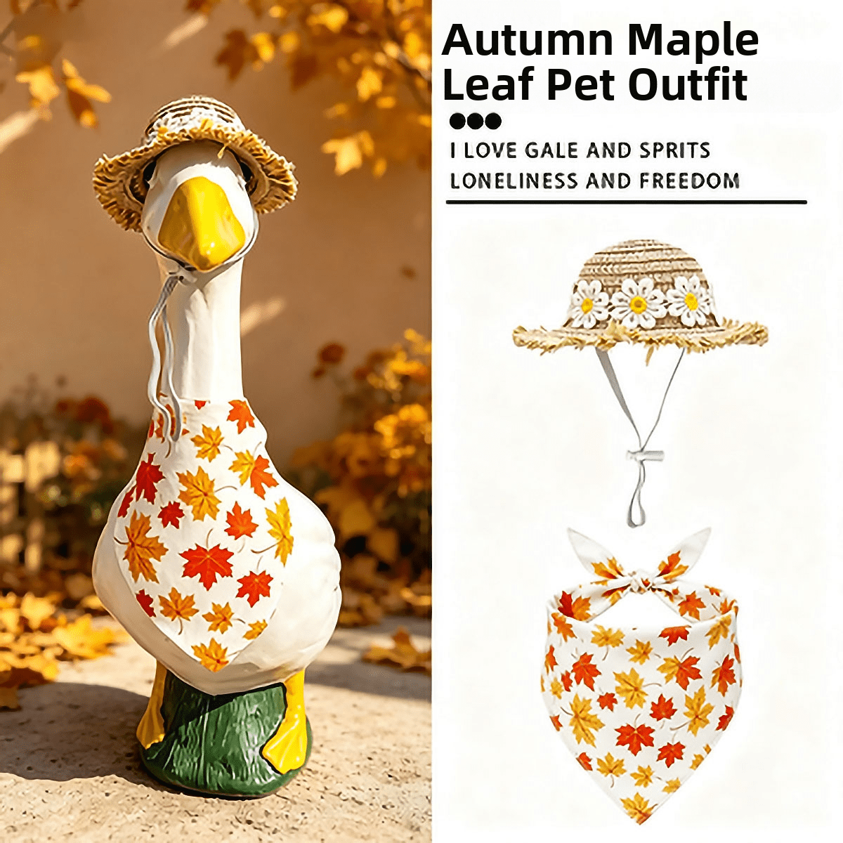 New Maple Leaf Scarf Porch Goose Costume Set, Fall Season Outfit for Atmosphere Yard Decor & Creative Pet Statue Ornament