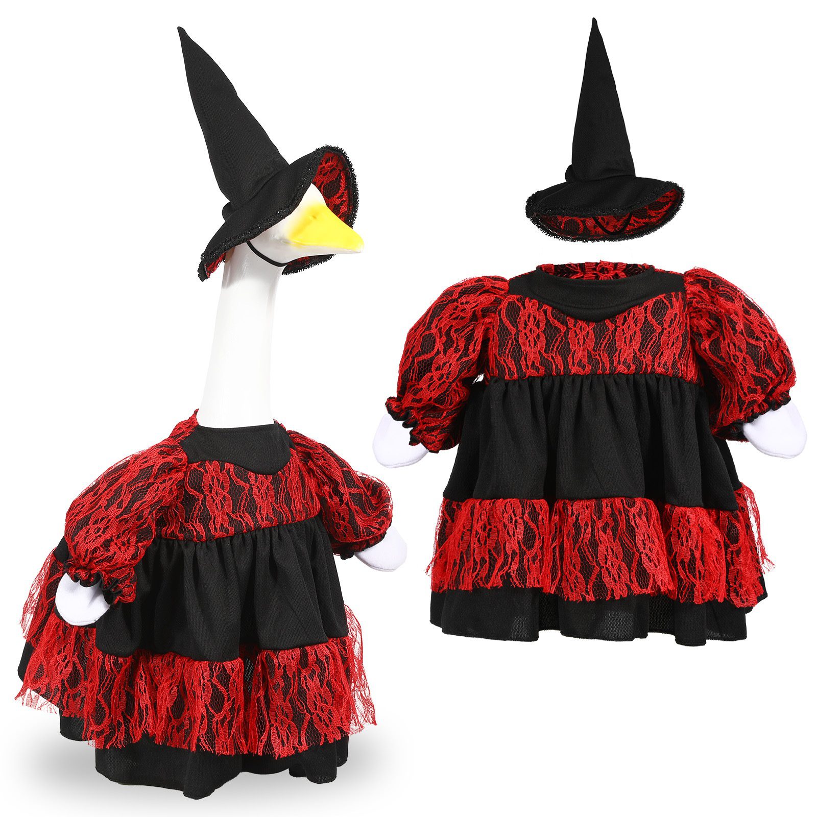 2026 New Red & Black Lace Porch Goose Costume, Halloween Themed Cloth Accessory Outfit for Lawn Goose Statue Decor