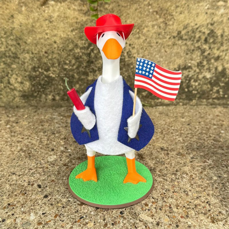 Patriotic Denim Costume with Adjustable Poseable Wings for 7 Inch Desktop Goose Doll, Goose Figurine Not Included