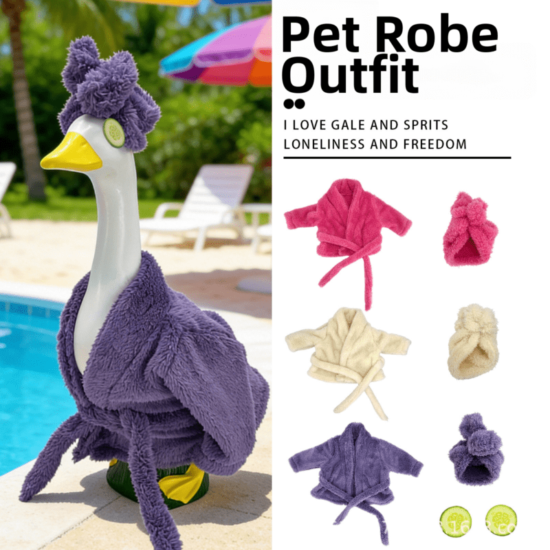 2026 New Porch Goose Bathrobe Costume Set, 23 Inch Pink Robe with Cucumber Slice Decor for Outdoor Garden Yard Ornament