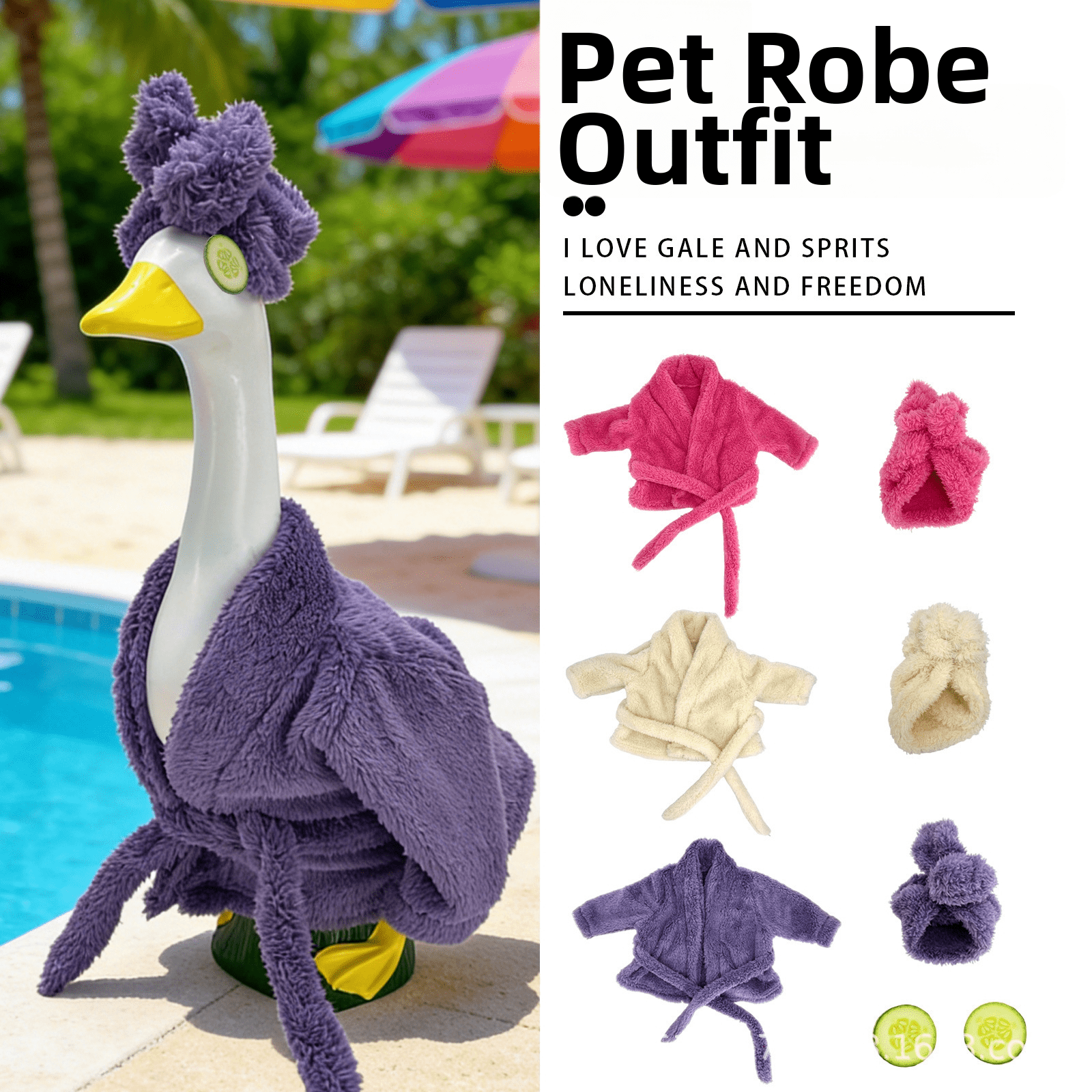 2026 New Porch Goose Bathrobe Costume Set, 23 Inch Pink Robe with Cucumber Slice Decor for Outdoor Garden Yard Ornament