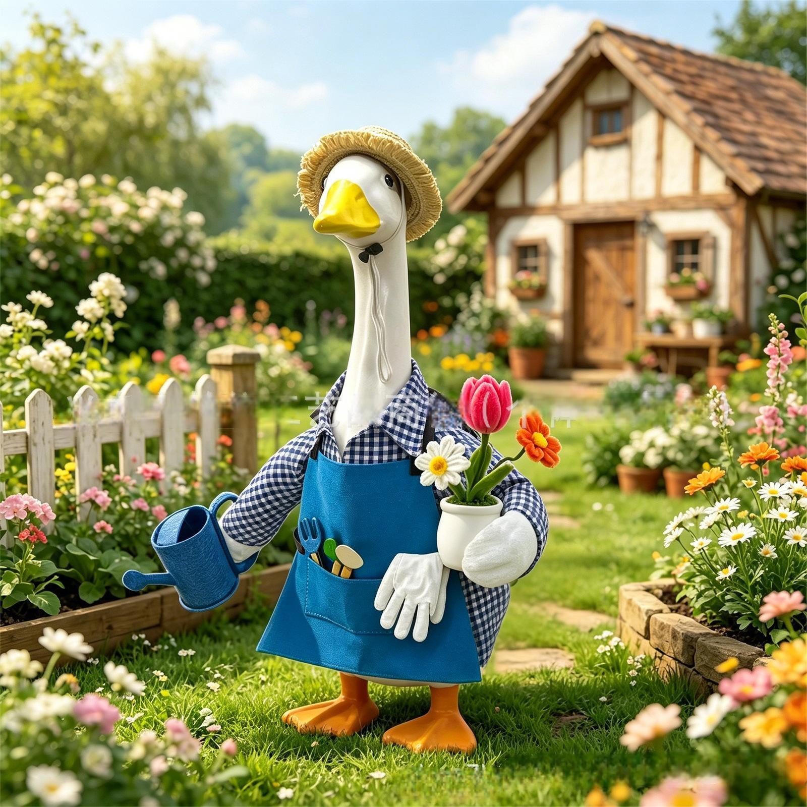 23 Inch Gardener Porch Goose Costume Set, Goose Statue Outfit with Gardening Tools, Scarf, Watering Can & Flower Pot Decor - Image 2