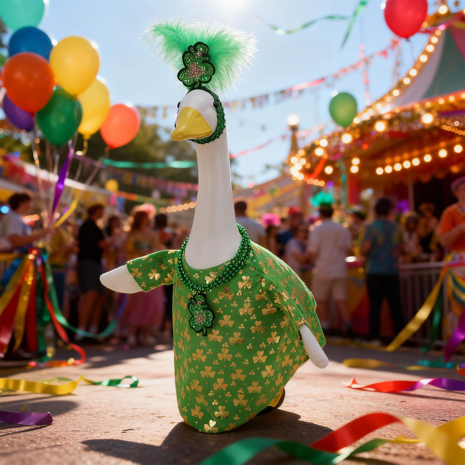 Irish Four-Leaf Clover Porch Goose Costume, Summer Garden Yard Statue Decor Outfit Set - Image 2