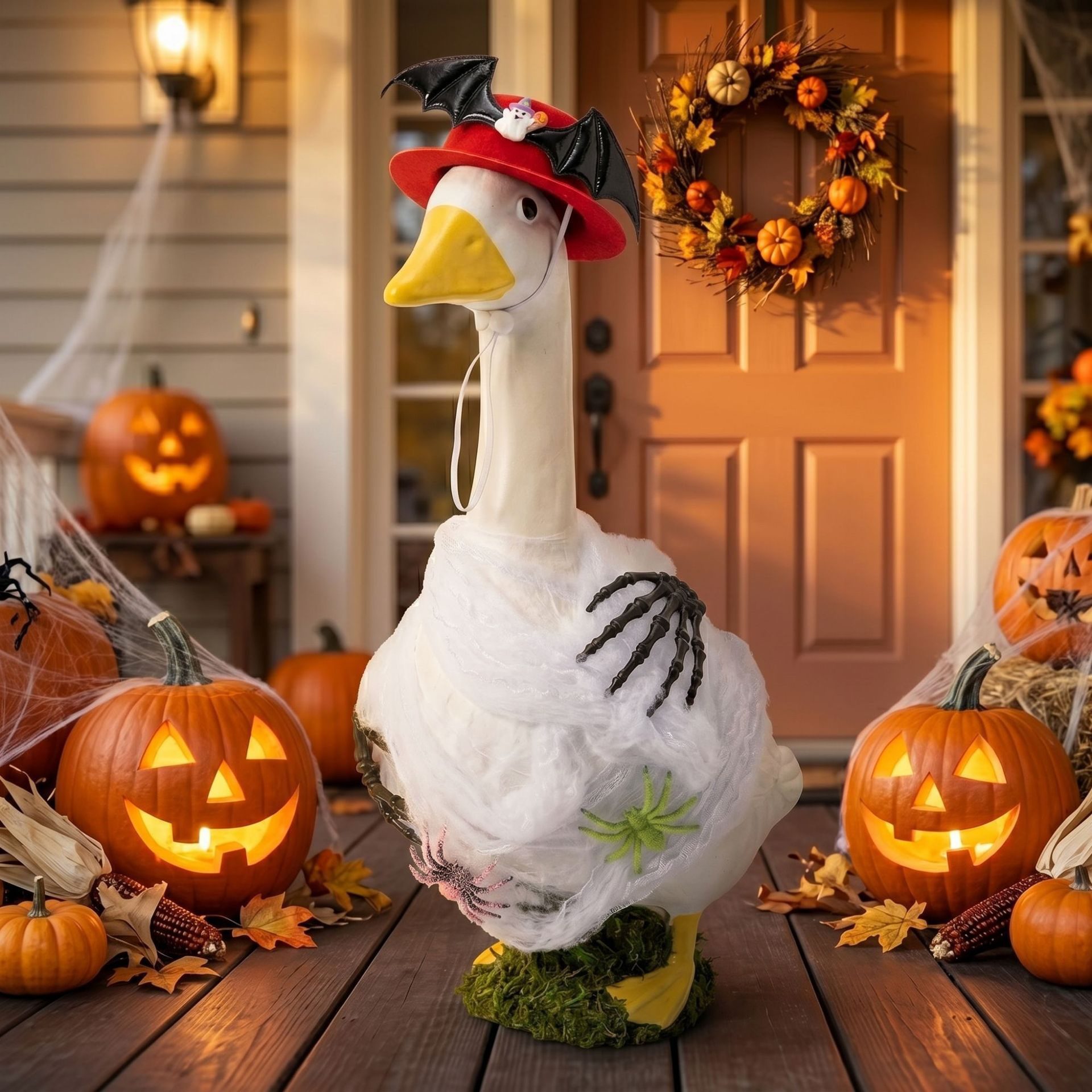 New Halloween DIY Ghost & Spider Web Porch Goose Costume Set, Creative Decor Outfit - Image 2