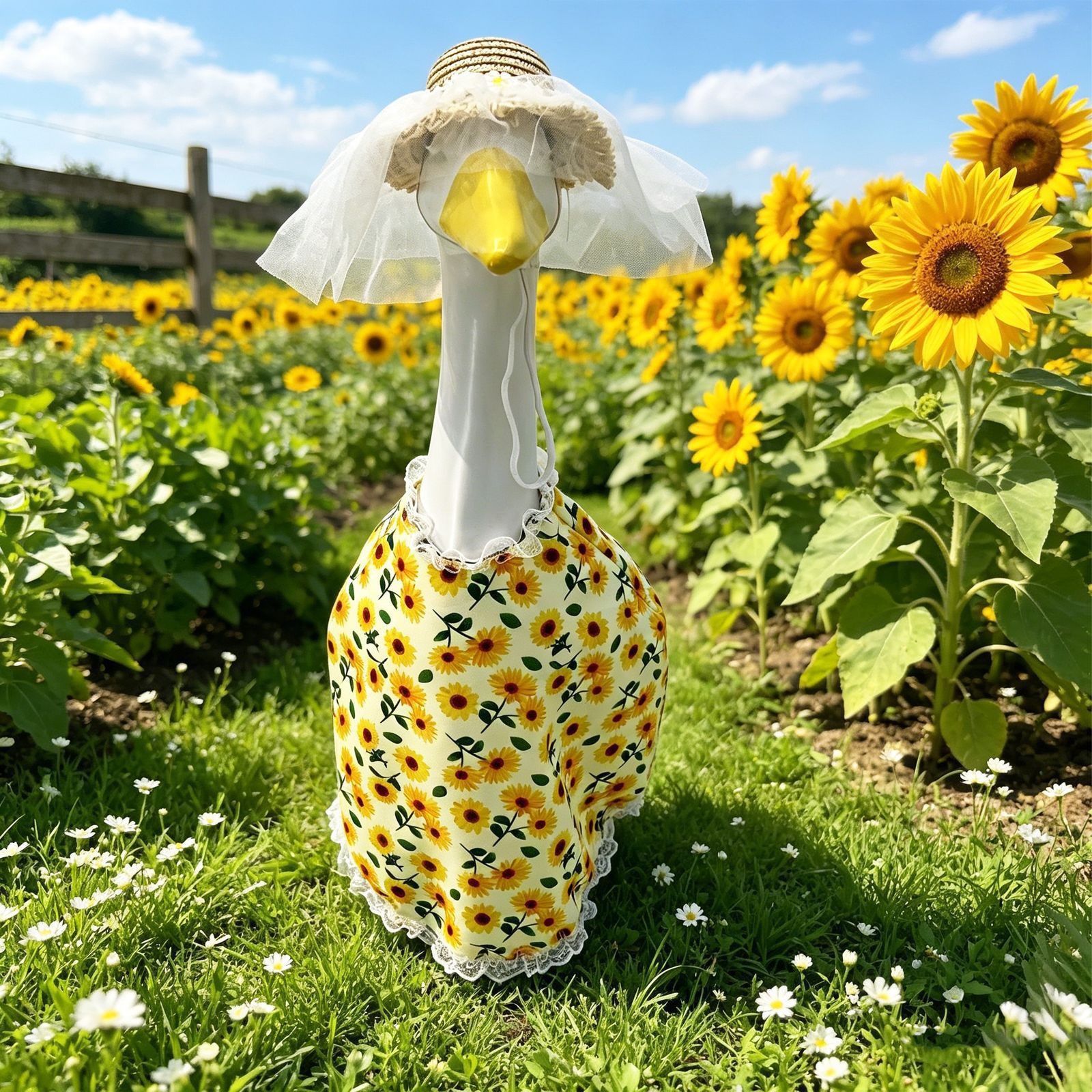 New Pastoral Style Porch Goose Costume Set with Floral & Sunflower Outfit plus Hat, 23 Inch Large Goose Garden Yard Decor Outfit - Image 2