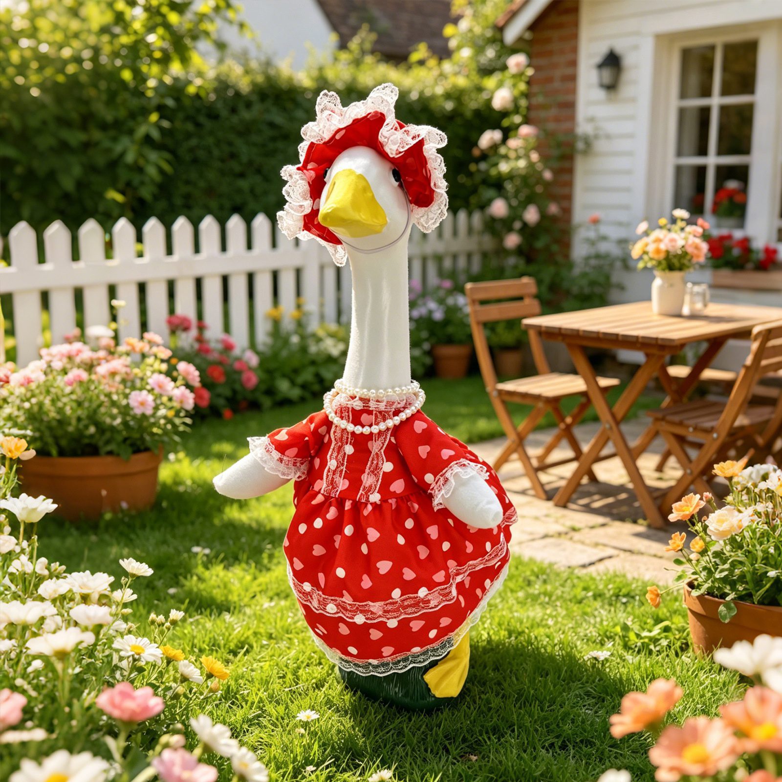 New Princess Lolita Porch Goose Costume Set, Sweet Heart Pattern 3-Piece Goose Dress for Lawn & Garden Yard Decoration - Image 2