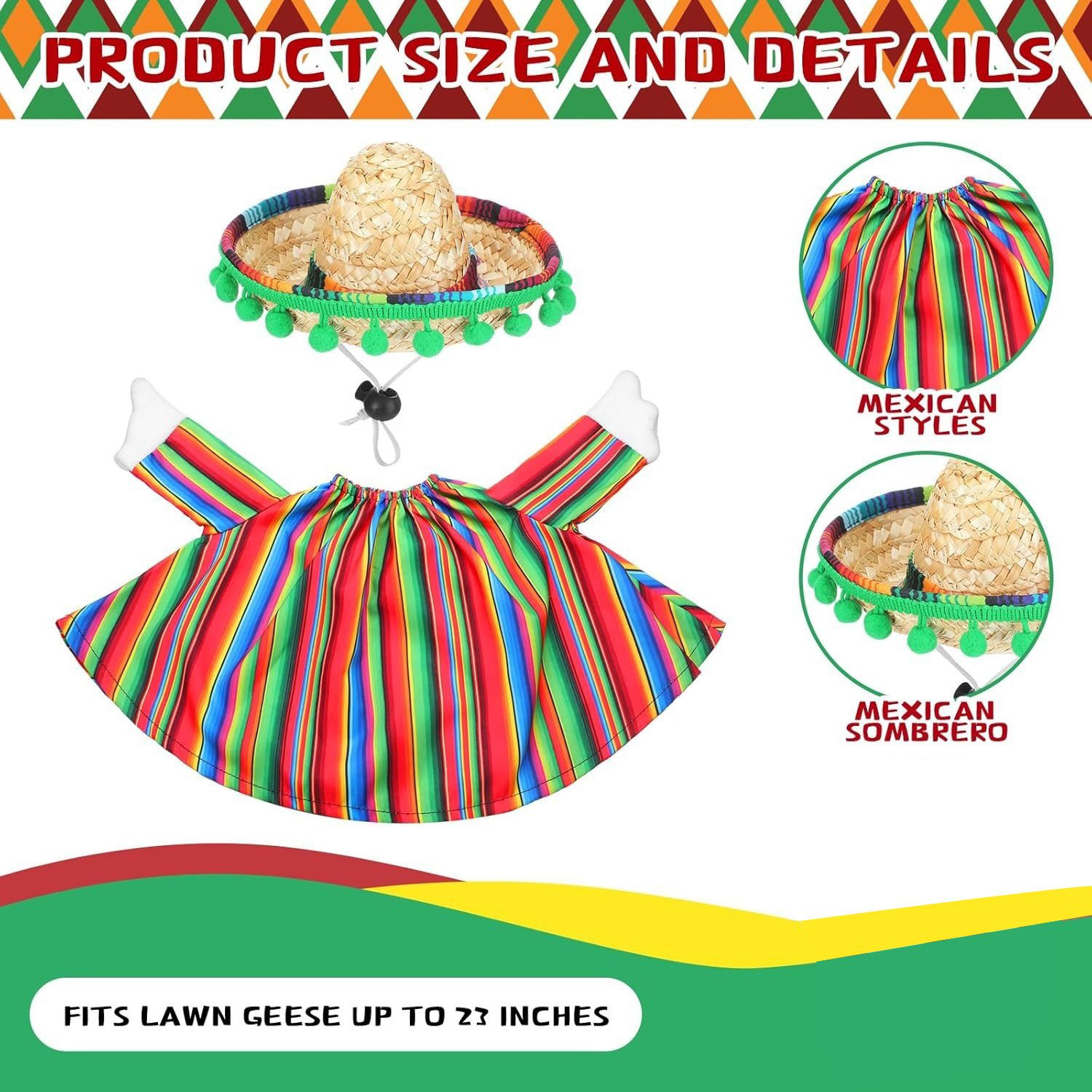 Mexican Carnival Porch Goose Cape Cloak Set with Hat & Glasses, Rural Style Animal Costume for Yard Goose Statue Decoration - Image 2