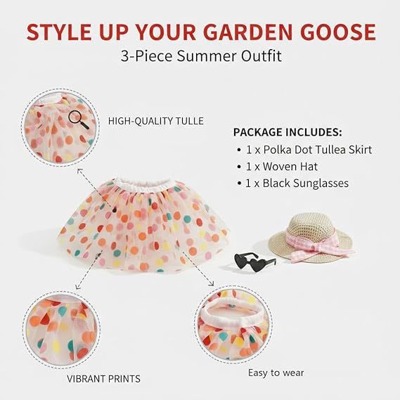 7 Inch Mini Porch Goose Polka Dot Birthday Costume Set, Adjustable Cute Birthday Outfit for Desk Goose Statue Decoration - Image 2