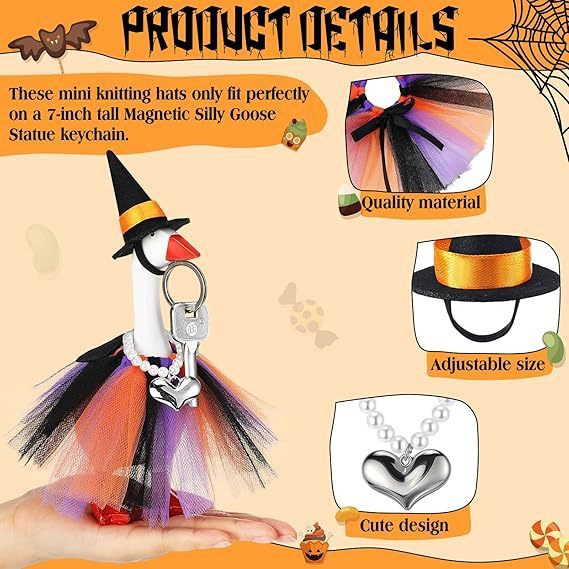 Mini Desk Goose Halloween Hat & Skirt Set with Heart Necklace, Spooky Small Pet Costume Decor Prop for Tabletop Goose Statue - Image 2