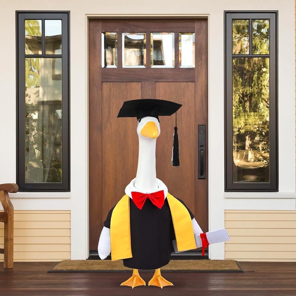 Graduation Doctor Cap Costume Set for 23 Inch Porch Goose, 5-Piece Black Outfit for Graduation Party Lawn Statue Decor - Image 2
