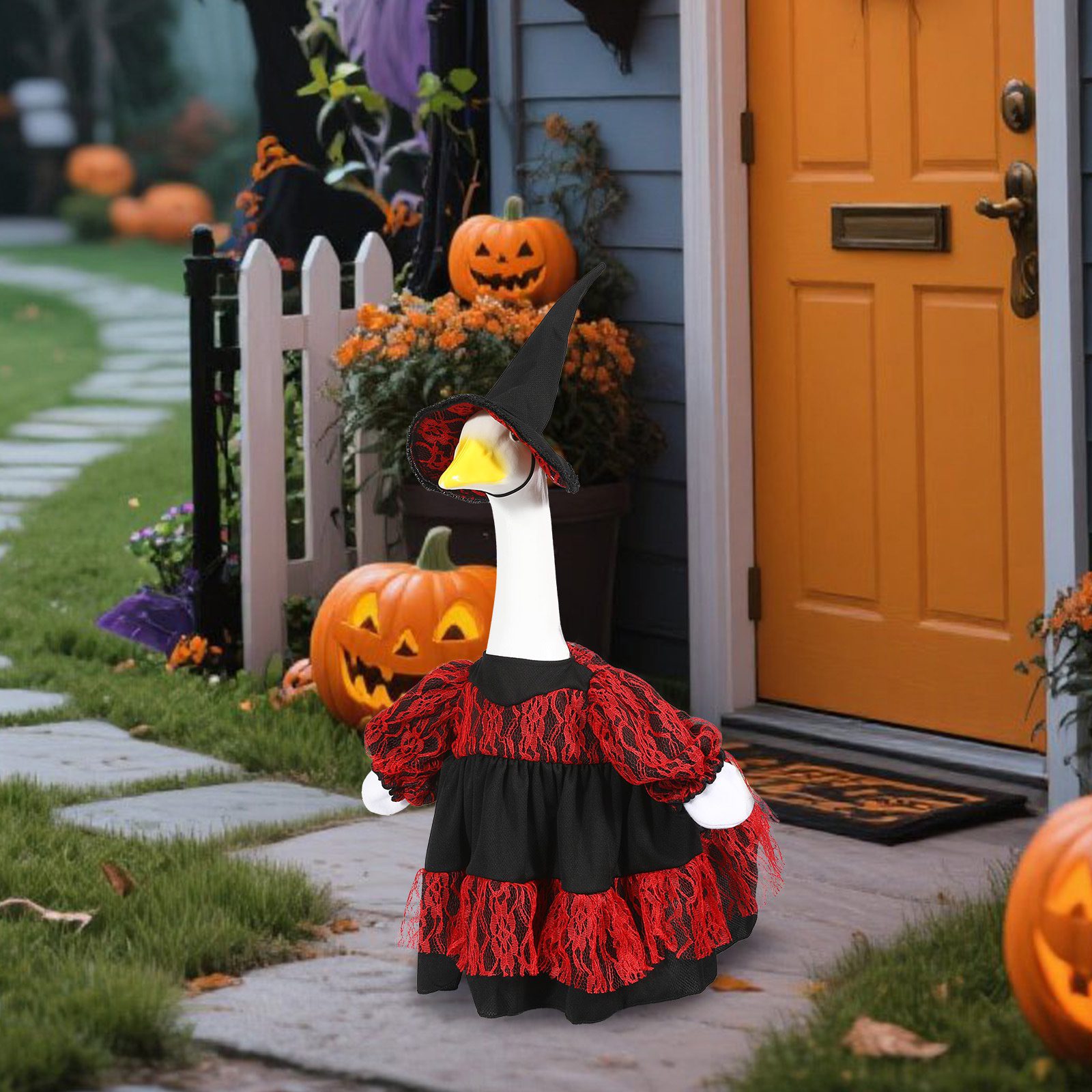 2026 New Red & Black Lace Porch Goose Costume, Halloween Themed Cloth Accessory Outfit for Lawn Goose Statue Decor - Image 2
