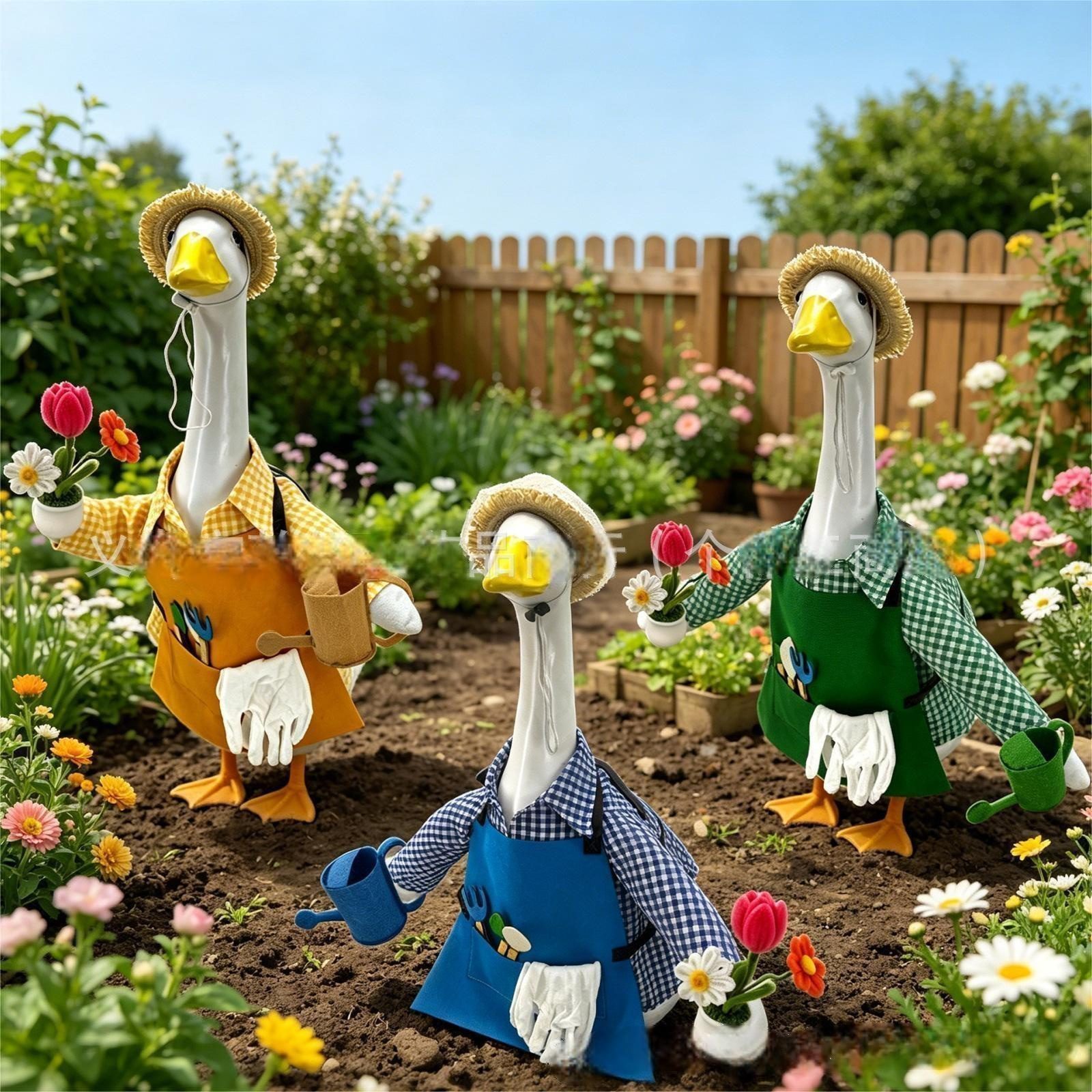 23 Inch Gardener Porch Goose Costume Set, Goose Statue Outfit with Gardening Tools, Scarf, Watering Can & Flower Pot Decor - Image 3