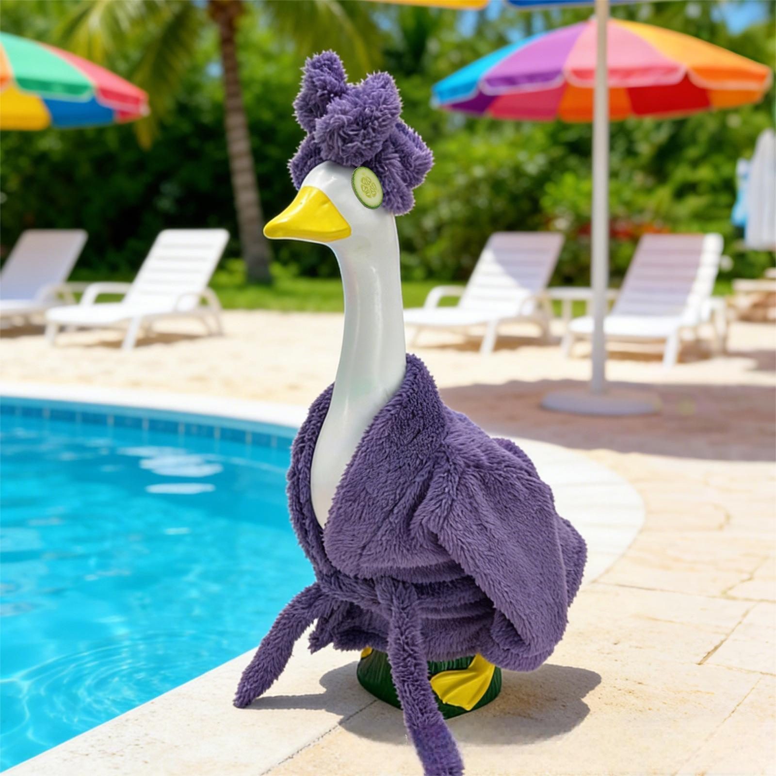 2026 New Porch Goose Bathrobe Costume Set, 23 Inch Pink Robe with Cucumber Slice Decor for Outdoor Garden Yard Ornament - Image 4