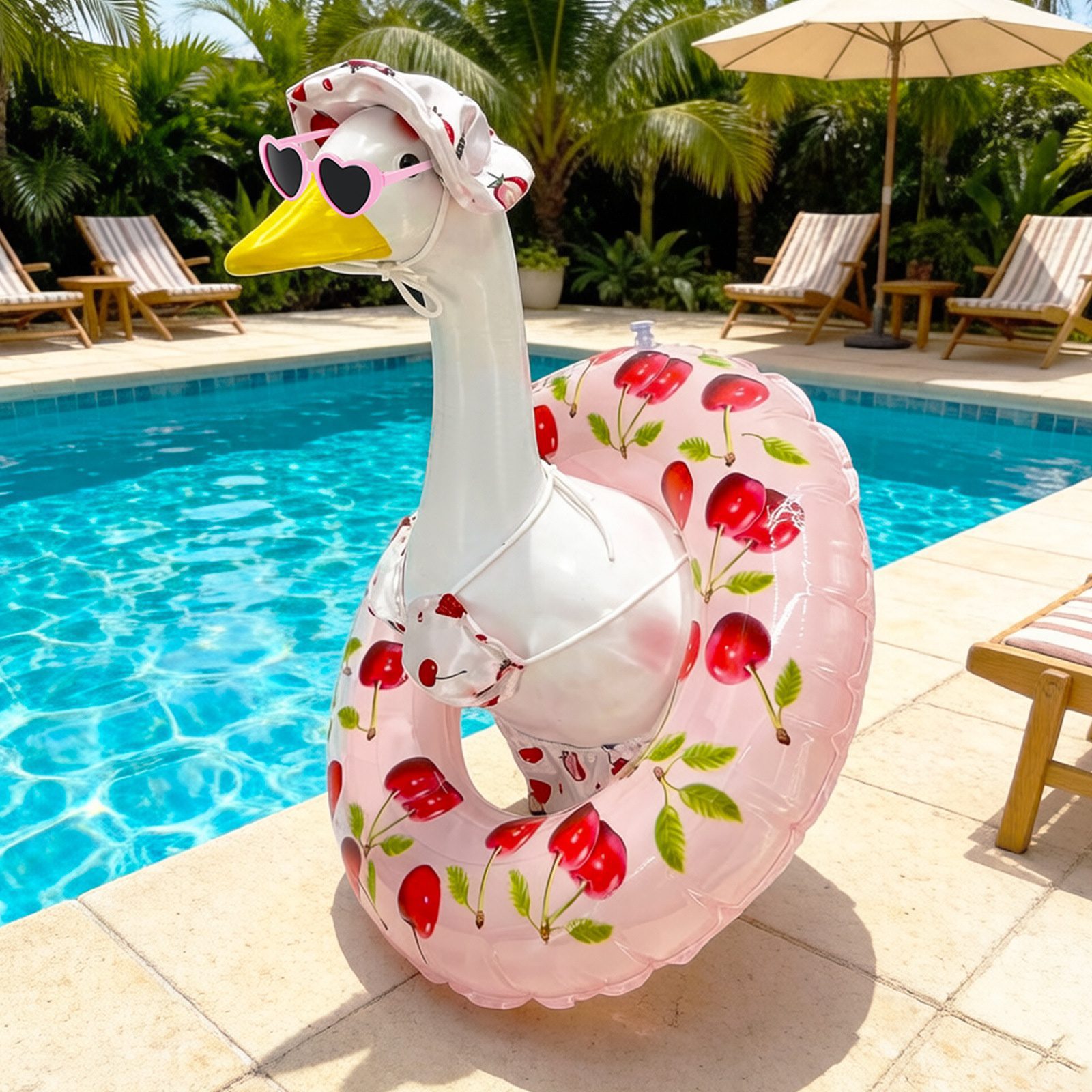 Bikini Porch Goose Costume with Swim Ring, 23-Inch Yard Goose Outfit for Outdoor Pool & Party Lawn Decoration - Image 4